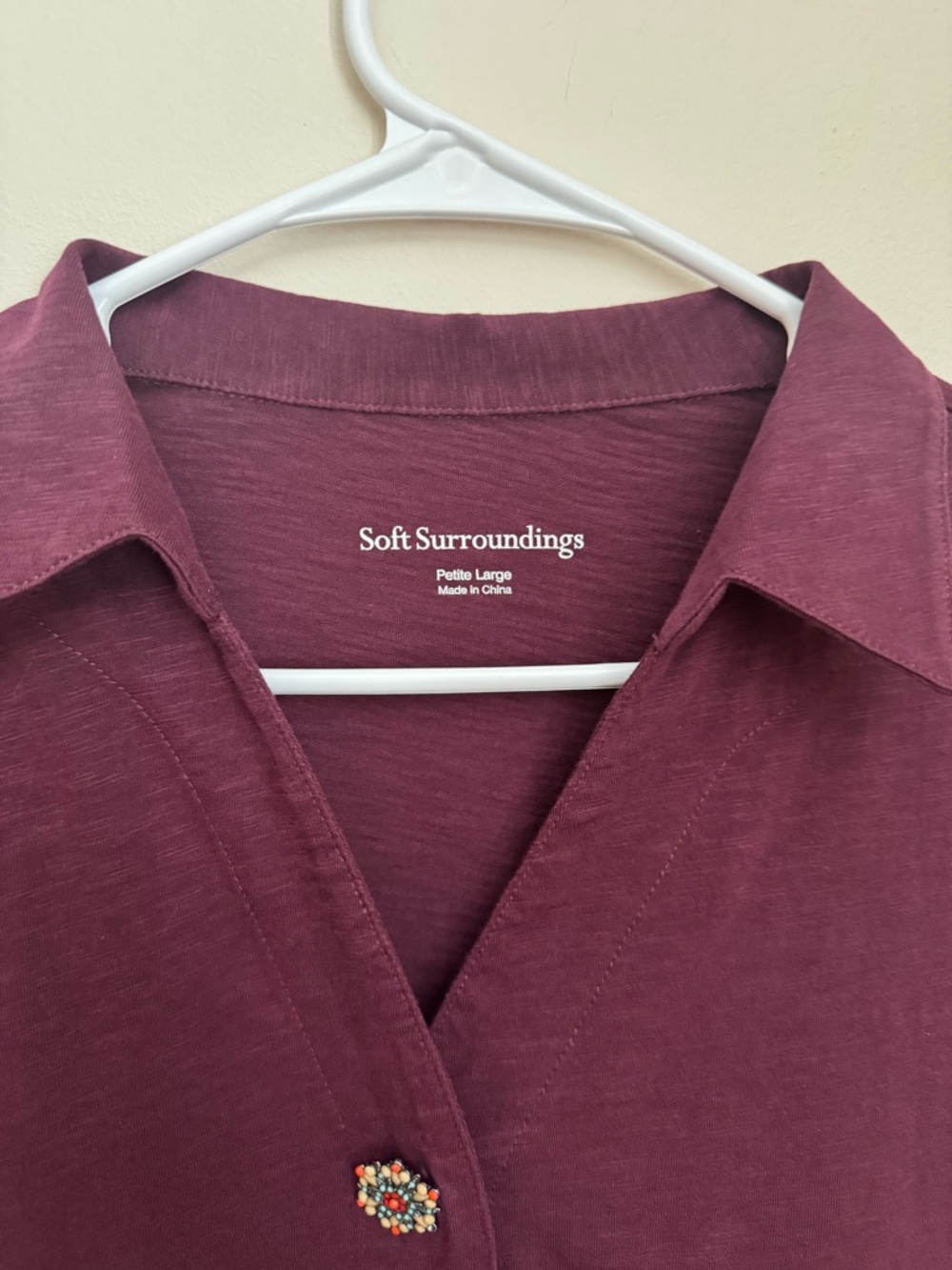 Soft Surroundings Danielle 3/4 Sleeve Button Front Shirt Dress Petite Large Wine - Picture 5 of 6